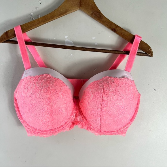 Victoria’s Secret Dream Angels Push Up Padded Demi Bra Size 38DDD Coral Lace - Picture 2 of 6